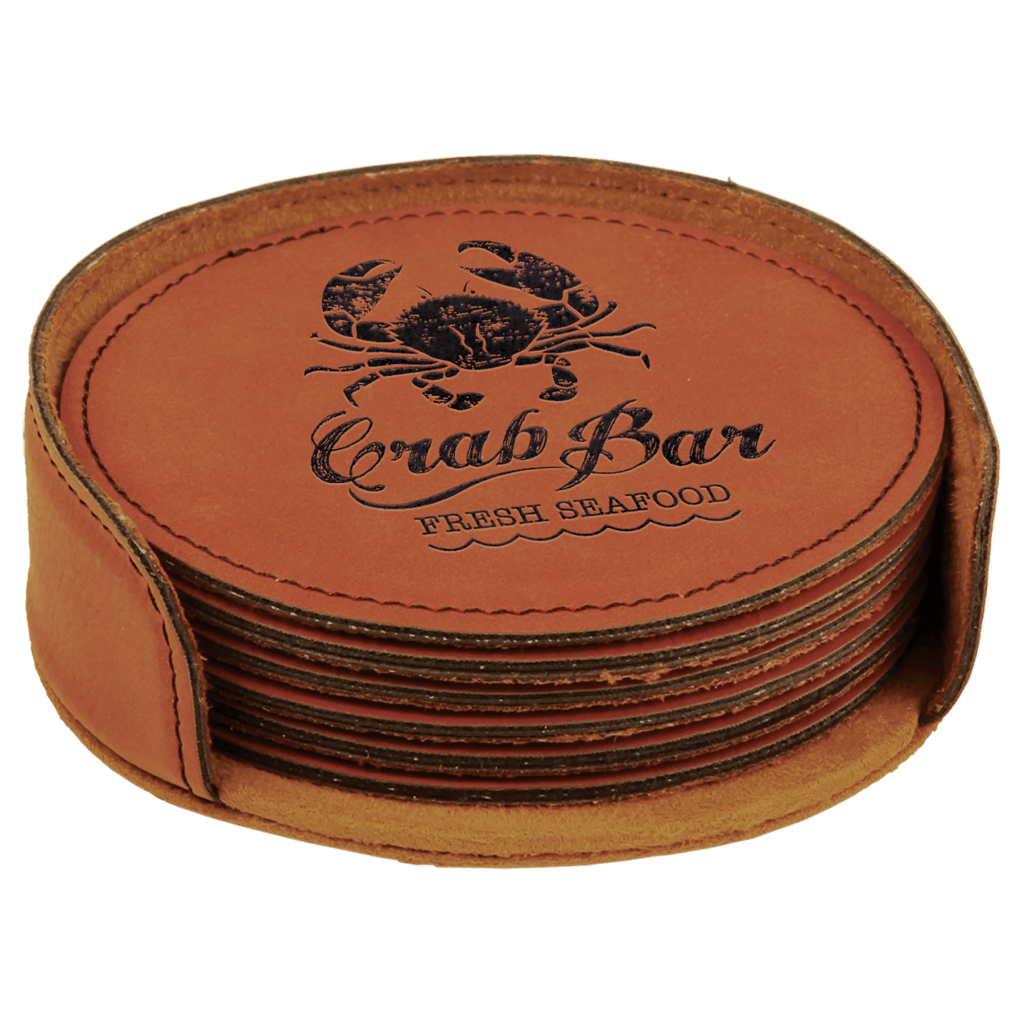 Rawhide 6 Piece Round Coaster Set with Storage Tray